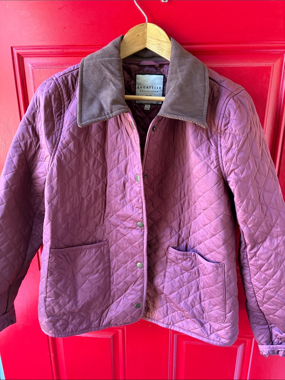 bagatelle Quilted Mauve Utility Jacket with Brown Corduroy Collar